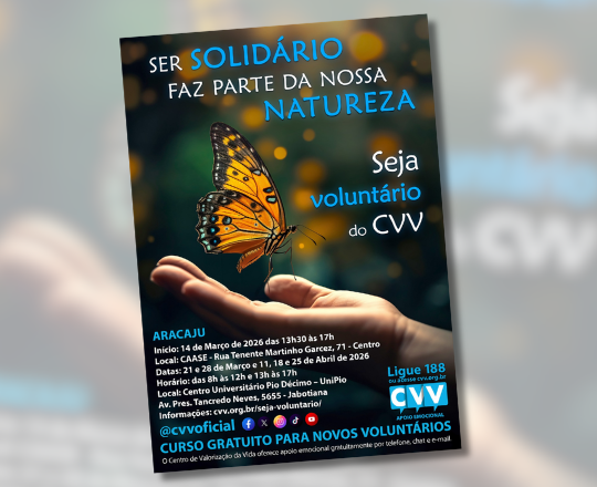 Curso gratuito forma voluntários do Centro de Valorização da Vida (CVV) em Aracaju